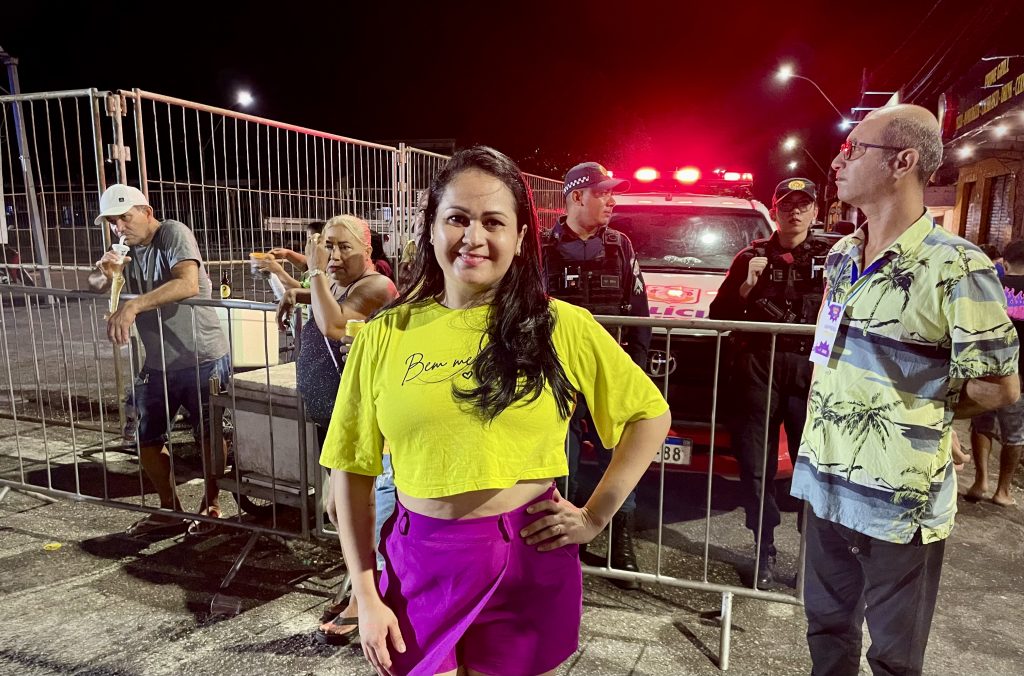 Andrellyne Santos é moradora de Icoaraci e se sentiu mais segura ao perceber a grande movimentação dos agentes de segurança no Circuito Icoaraci Folia